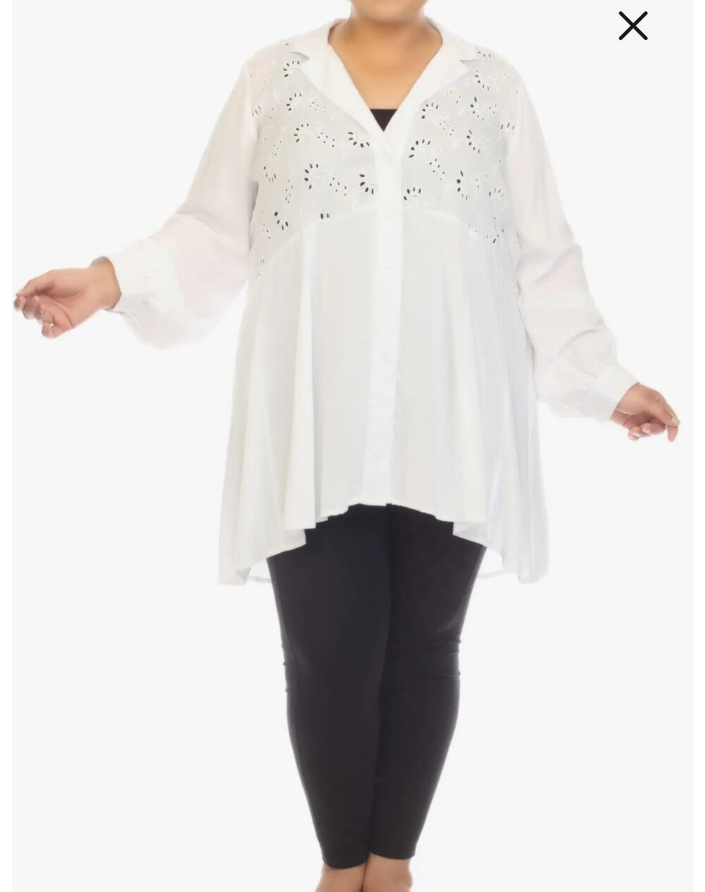 Boho Me Women's Plus Embroidered Eyelet Lace Button Up Tunic Top 1X NWOT